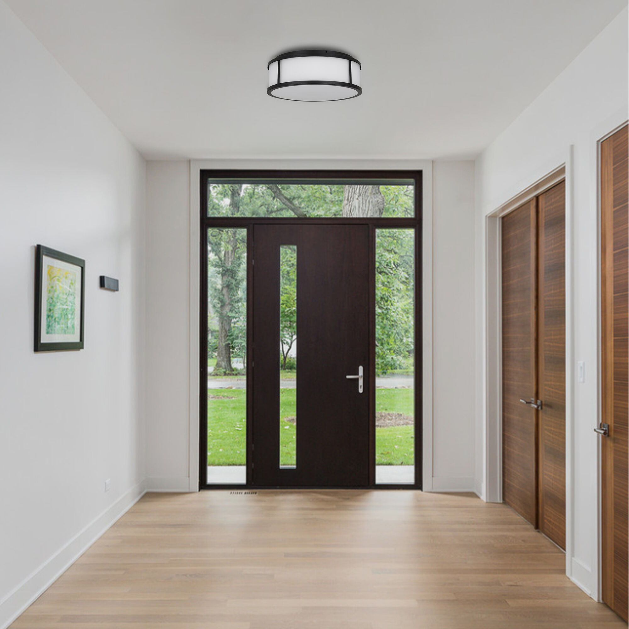 Panel Round LED 14 inch Sand Black Outdoor Flush Mount